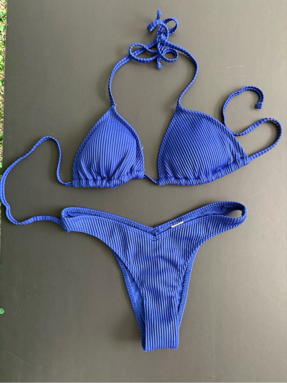 Hollister Royal Blue Ribbed Triangle Bikini Set